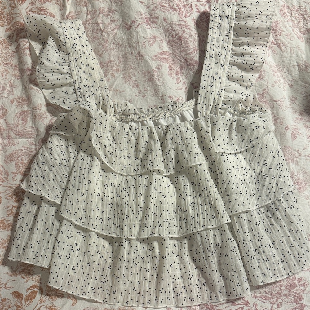 SHEIN White Ruffled Polka Dot Blouse